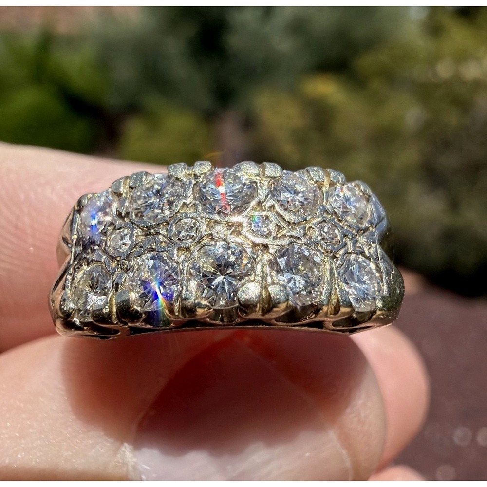 Vintage 14k Solid White Gold Cluster Rows Natural Diamond Ring - Size 6.75 4.13g - Picture 3 of 12
